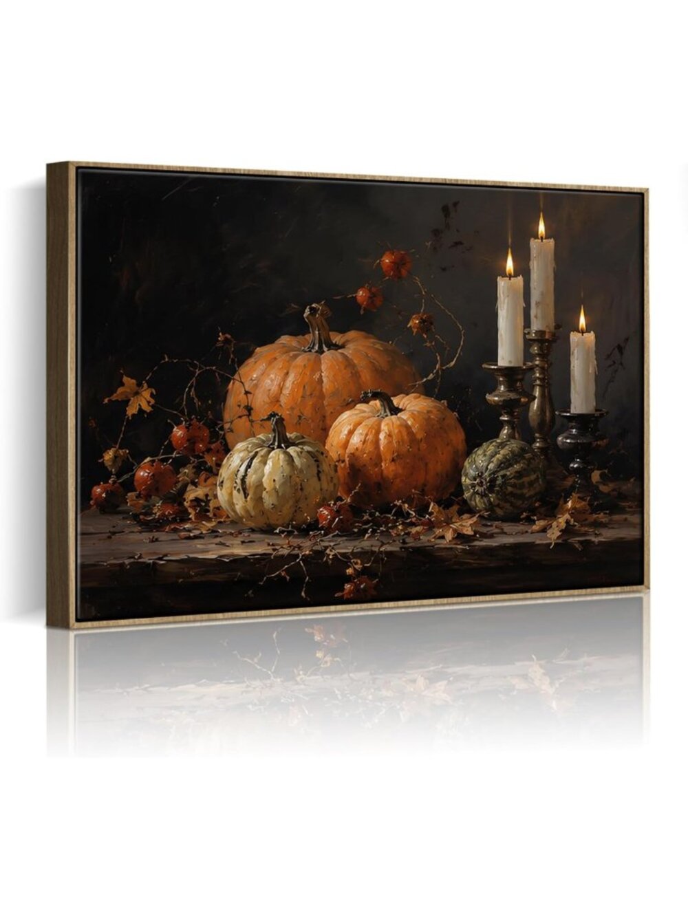 Spooky Halloween Framed Wall Art - Pumpkin & Candlelight Decor for Home